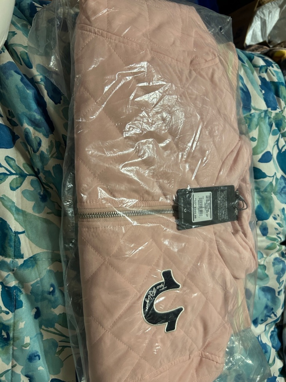 True Religion Quilted Pink Bomber Jacket